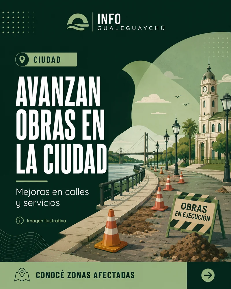 Ilustración editorial sobre obras y mejoras urbanas en Gualeguaychú.